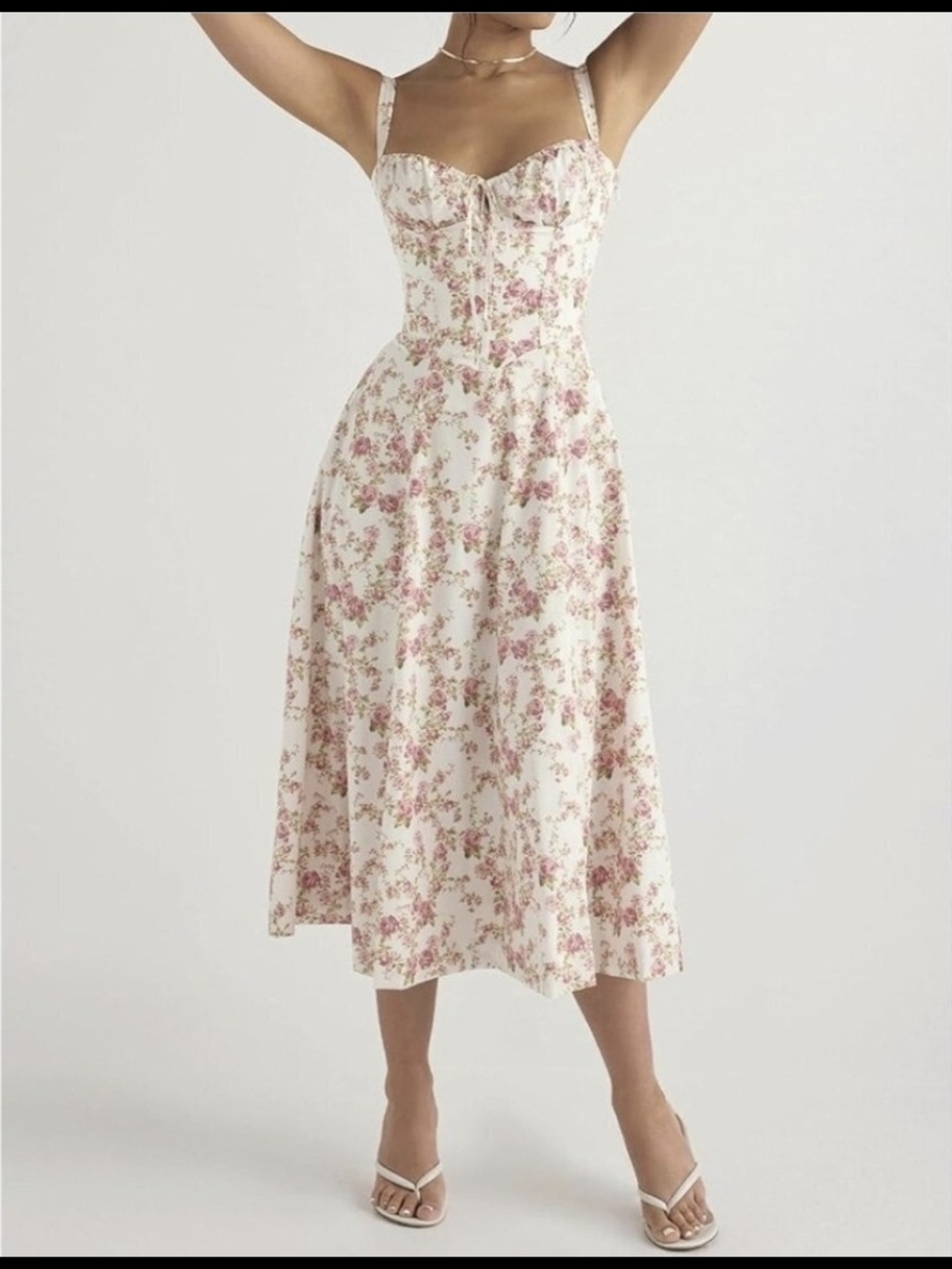 Floral Sweetheart Midi Dress in White and Pink (House Of CB Dupe)